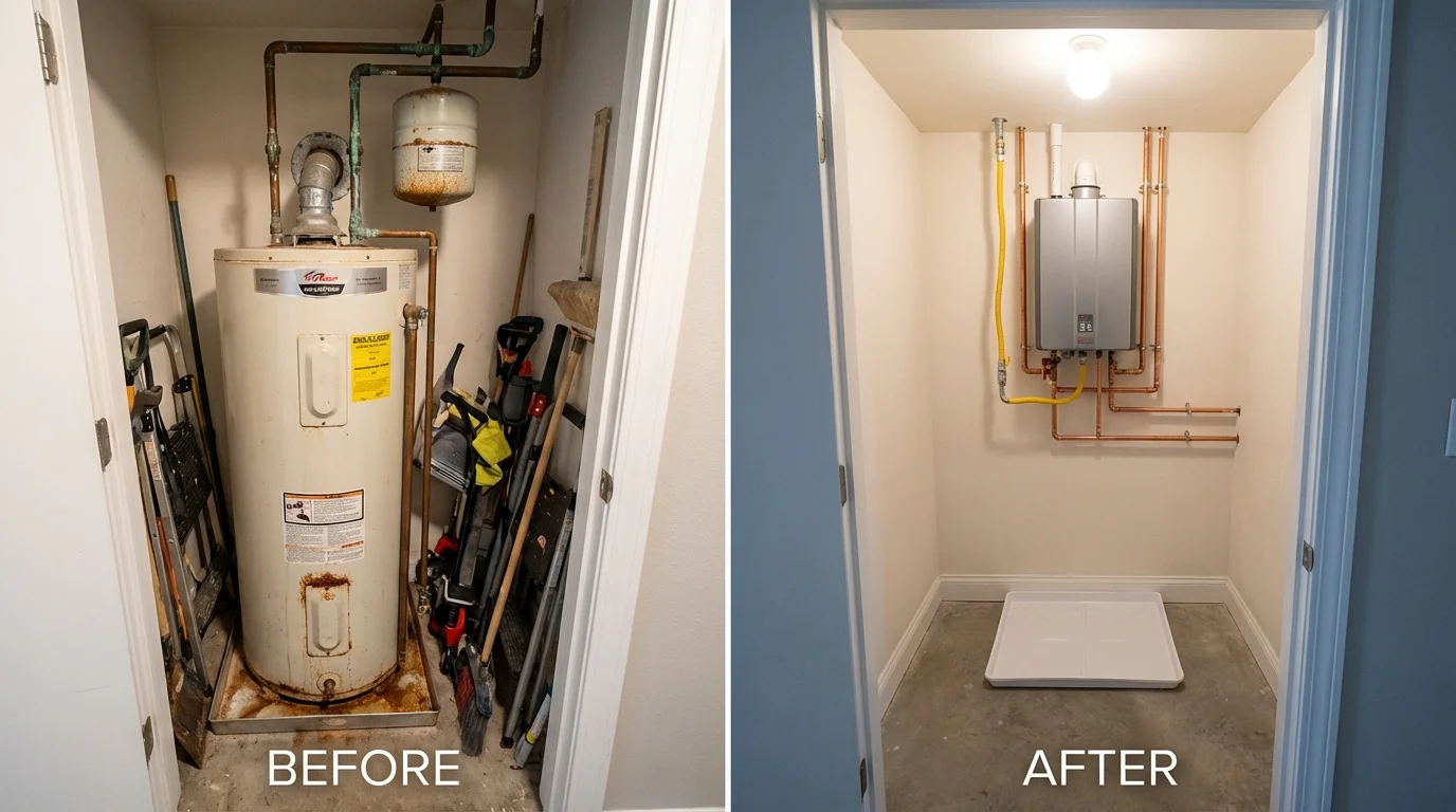 Tank water heater versus wall-mounted tankless unit comparison for Lenox, IA homeowners